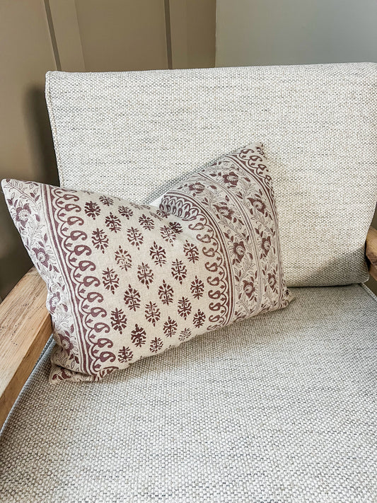 Burgundy Block Print Lumbar Pillow Cover- 14x20"