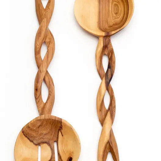 Olive Wood Spiral Salad Servers